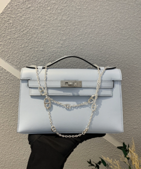 에르메스 미니 켈리백22 린넨블루 은장 스위프트